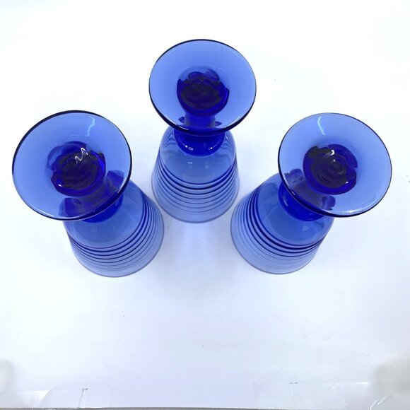 3 Vintage Libbey Ribbed Water Glasses Sirrus Cobalt Blue 7 3/8" Tall Goblet Wine - Picture 7 of 9